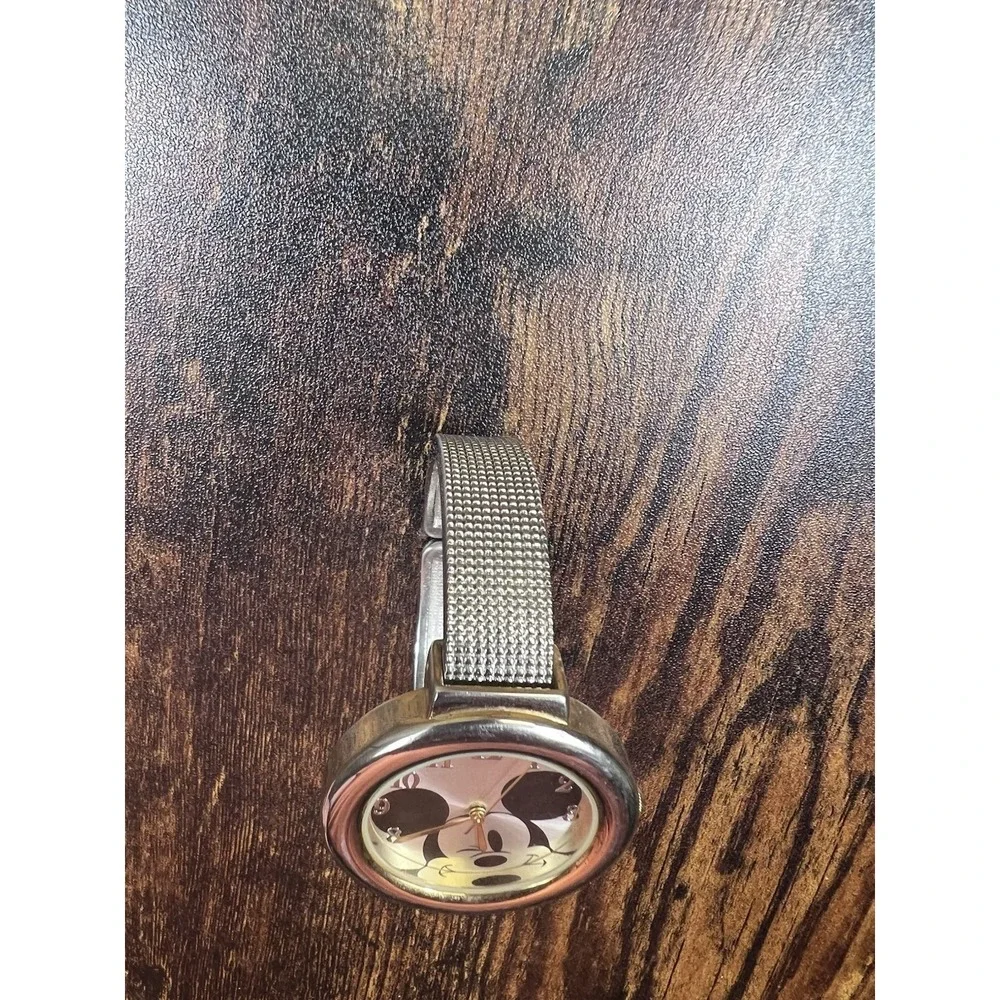 Disney‎ Mickey Mouse Silver & Gold Tone Cuff Bangle Wristwatch Rare
